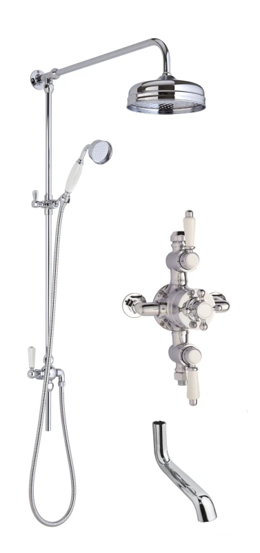 Image of Balterley Traditional Shower Triple Exposed Valve Rigid Riser Shower Bath Spout in Silver Silver Unisex