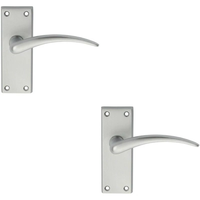 Image of Loops 2x PAIR Slim Arched Door Handle on Latch Backplate 150 x 43mm Satin Chrome Multi