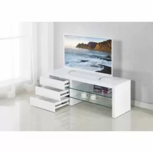 Image of Furniture Box Samba White High Gloss Modern Glass Shelves TV Stand