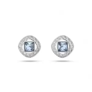 Image of Angelic Rhodium Plated Blue Square Cut Stud Earrings 5662143