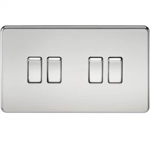 Image of KnightsBridge 10A 4G 2 Way 230V Screwless Polished Chrome Electric Wall Plate Switch