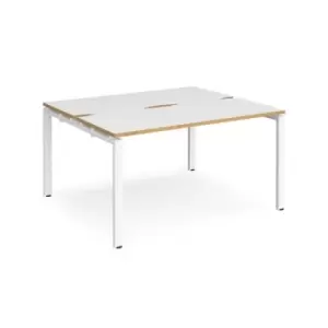 Image of Bench Desk 2 Person Starter Rectangular Desks 1400mm With Sliding Tops White/Oak Tops With White Frames 1200mm Depth Adapt
