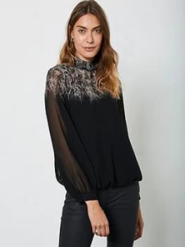 Image of Mint Velvet Sage Snake Ombre Print High Neck Top - Black