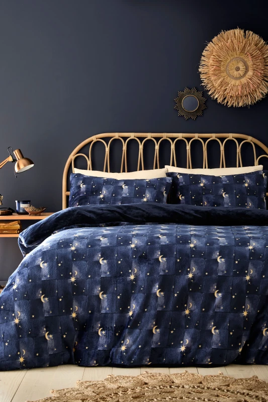 Image of Fusion Cosmic Star Flannel Fleece Duvet Cover Bedding Set Navy
