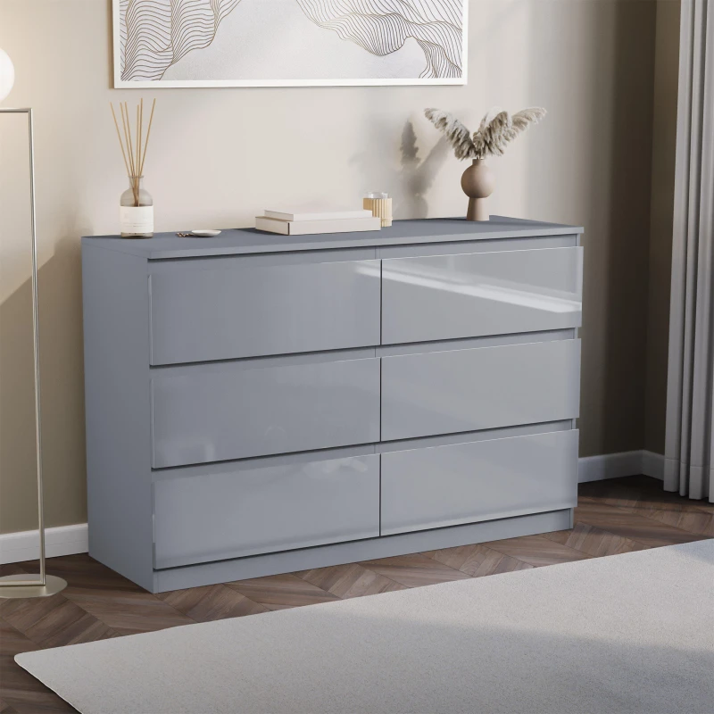Image of Lassic Glinton High Gloss 6 Drawer Chest Grey unisex 6 Drawer