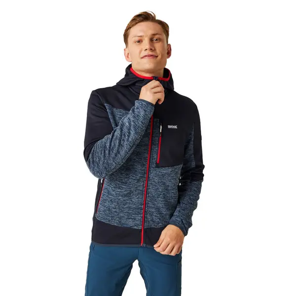 Image of Regatta Mens Cadford VI Extol Hooded Full Zip Fleece Jacket L - Chest 41-42' (104-106.5cm) Moon Light Marl/Navy RMA568-HT5-L