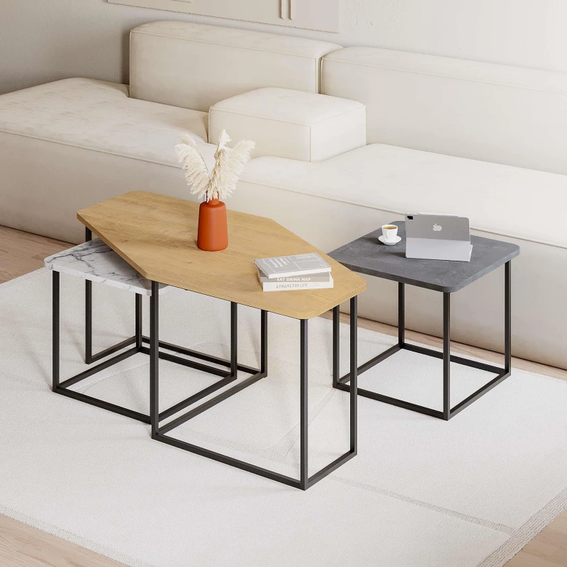 Image of Decortie Nesty' Modern Coffee Table Nest of 3 Tables Size: 1 Pack Multicolor Unisex 1 Pack