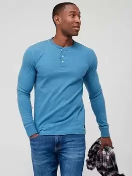 Image of Superdry Long Sleeve Grandad Top - Blue Marl, Blue Marl Size M Men