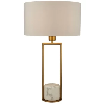 Image of Searchlight - Gold Table Lamp, Marble Base with White Drum Shade