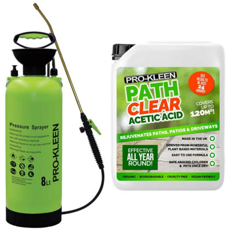 Image of ProKleen 8L Pump Pressure Garden Sprayer & Path Clear Acetic Acid 5L Green