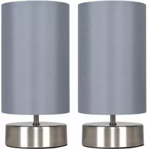 Image of Minisun - 2 x Chrome Touch Dimmer Bedside Table Lamps with Light Shades - Grey