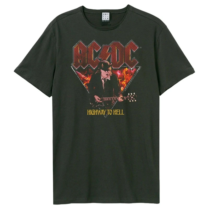 Image of Amplified Amplified Men Highway To Hell AC DC T-Shirt in Charcoal Size: Small Charcoal S Male 5063470345083