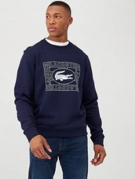 Image of Lacoste Sportswear Sportswear Heritage Stamp Logo Sweatshirt - Navy