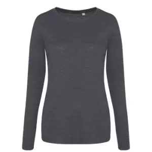 Image of AWDis Womens/Ladies Girlie Long Sleeve Tri-Blend T-Shirt (M) (Heather Charcoal)