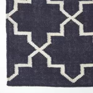 Image of Edmonton Navy Blue and White 100% Cotton Geometric Pattern Kilim Rug, 160 x 230cm - Blue - Homescapes