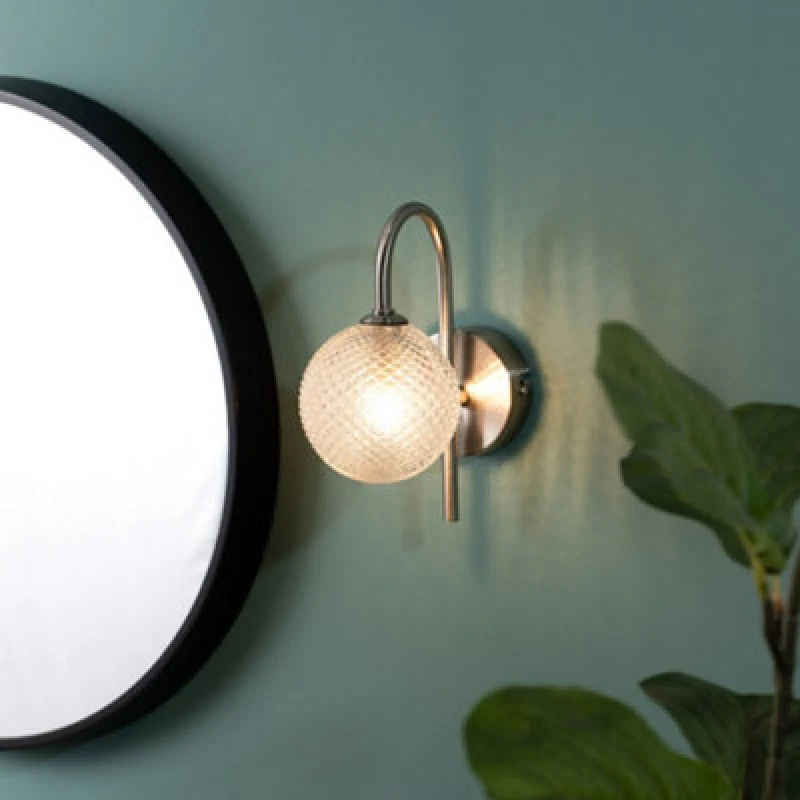 Image of ValueLights Elle Brushed Chrome IP44 Bathroom Single Glass Shade Wall Light with LED Bulb Silver unisex