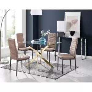 Image of Furniture Box Leonardo 4 Gold Dining Table and 4 Cappuccino Milan Black Leg Chairs