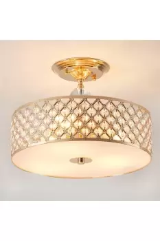 Image of Semi Flush Drum Ceiling Light with decorative Crystals