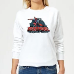 Image of Marvel Deadpool Sword Logo Womens Sweatshirt - White - M