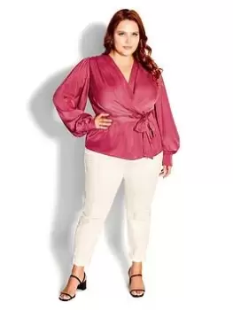 Image of City Chic Opulent Wrap Top - Carmine Red, Carmine, Size 18, Women