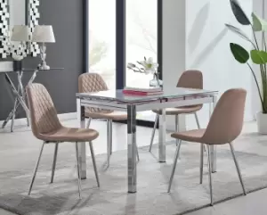 Image of Enna White Glass Extending 4-6 Seater Dining Table and 4 Corona Faux Leather Chairs