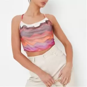 Image of Missguided Cowl Neck Mesh Crop Top - Multi
