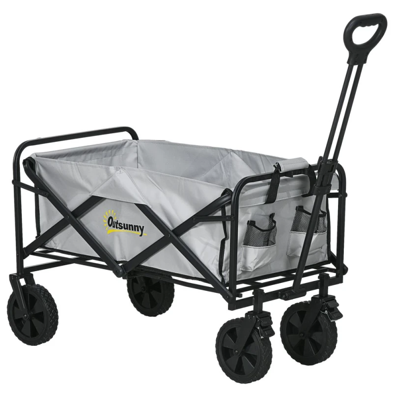 Image of Outsunny Folding Outdoor Storage Trolley Cart Bag Telescopic Handle Brakes Grey - Outsunny 5056725504533