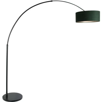 Image of Sienna Lighting - Sienna Sparkled Light Arc Floor Lamp Black Matt, Velor Green