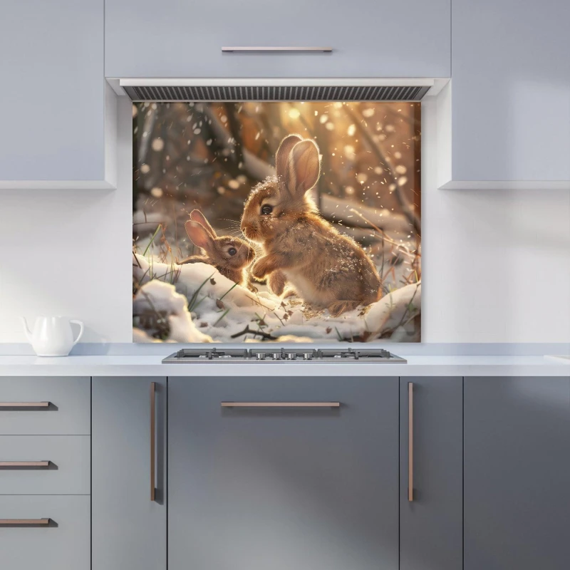 Image of Warren Reed - Designer Winter Woodland Rabbits Kitchen Splashback in Purple Size: 900mm x 750mm Purple Unisex 900mm x 750mm