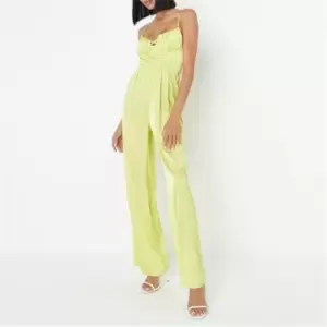 Image of Missguided Satin Corset Wide Leg Jumpsuit - Green