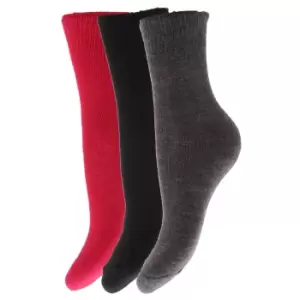 Image of FLOSO Childrens Boys/Girls Winter Thermal Socks (Pack Of 3) (UK Shoe: 9-12, EUR 26-31 (5-7 years)) (Black/Grey/Hot Pink)