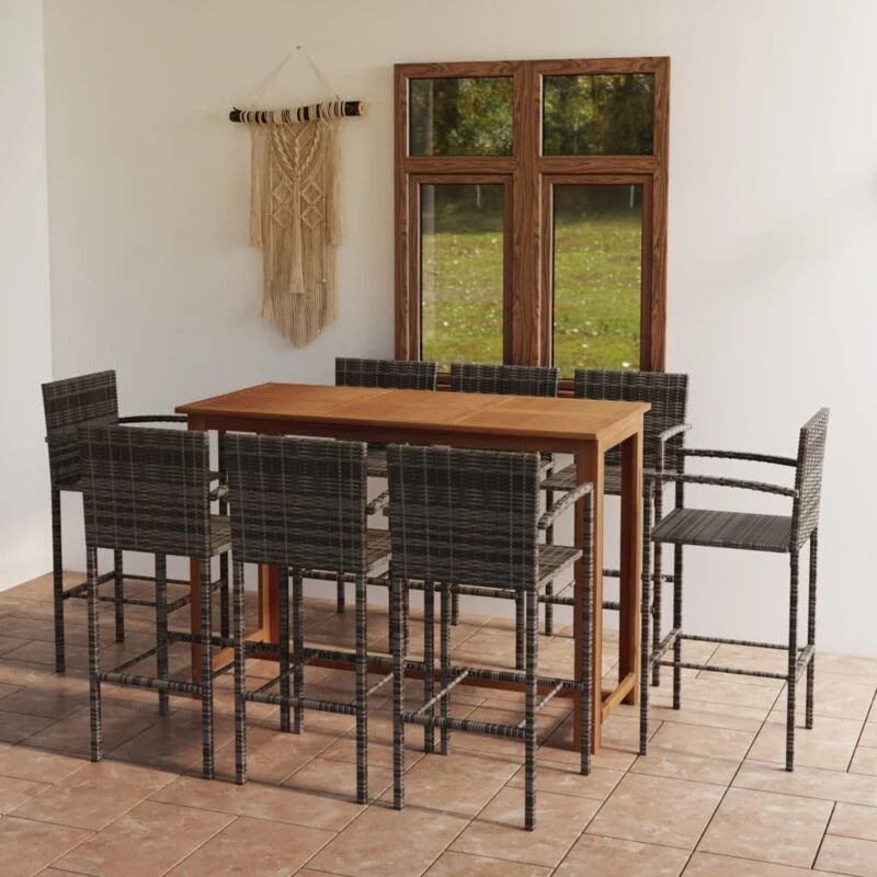 Image of VIDAXL 9 Piece Garden Bar Set Grey vidaXL 8720286340493
