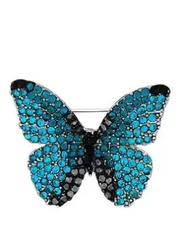 Image of Jon Richard Blue Aqua And Jet Pave Butterfly Brooch
