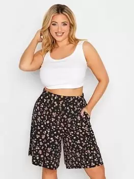 Image of Yours Curve Ditsy Orange Floral Jersey Short - Black, Size 18, Women