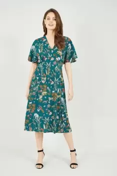 Image of Green Animal Kingdom Print Midi Dress