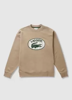 Image of Lacoste Mens Loose Fit Branded Monogram Print Sweatshirt Size 3 - S Beige