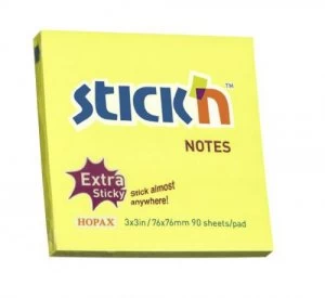 Image of Value Stickn Extra Sticky Notes 76x76mm Neon Yellow PK12