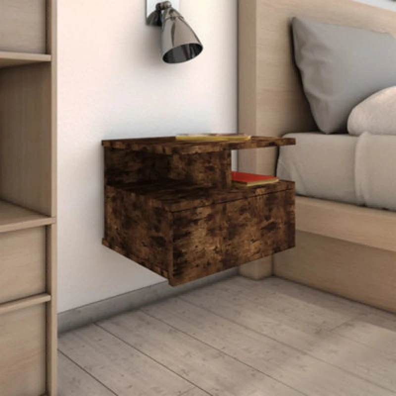 Image of Vidaxl Floating Nightstand 2 Pcs Smoked Oak 40X31X27cm Engineered Wood, Brown 815313