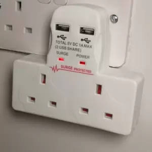 Image of Premier Surge Protected 2 Way Adapter with 2 USB Sockets