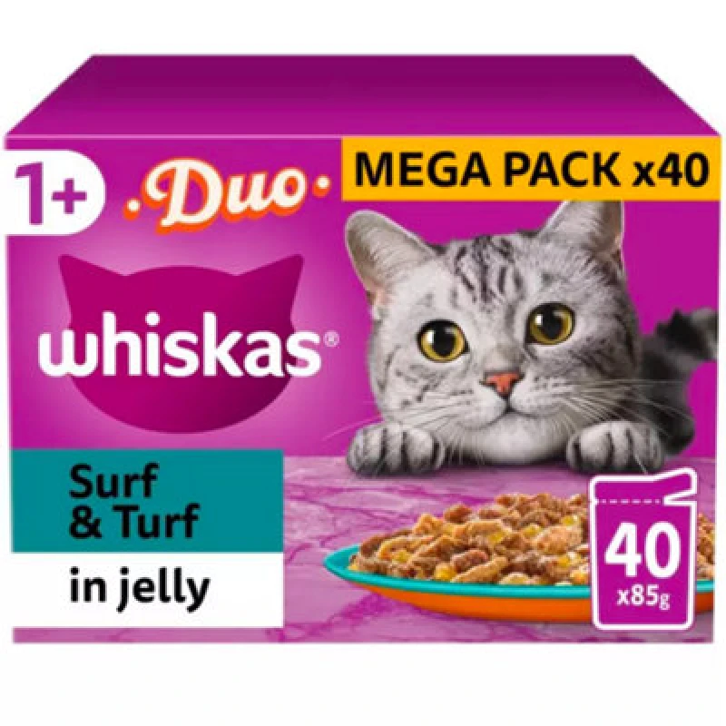 Image of Whiskas 1+ Cat 85G Pouches X 40 , Fish, Poultry Fish And Surf &turf