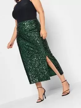 Image of Yours Sequin Tube Skirt, Green, Size 18, Women