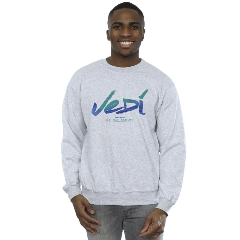 Image of Star Wars Star Wars Men Obi-Wan Kenobi Jedi Painted Font Sweatshirt in Grey Size: Small Grey S Male 5059934437470