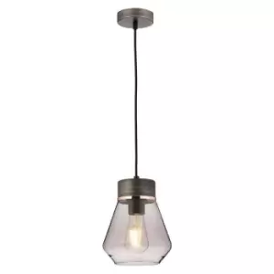 Image of Luminosa Rona Ceiling Pendant E27, With Kite Smoke Glass Aged Pewter, Smoke, Black Fabric