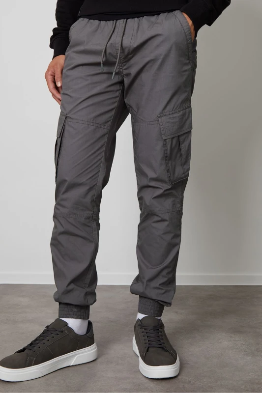 Image of Threadbare 'Prince' Cotton Cuffed Cargo Trousers Mid Grey