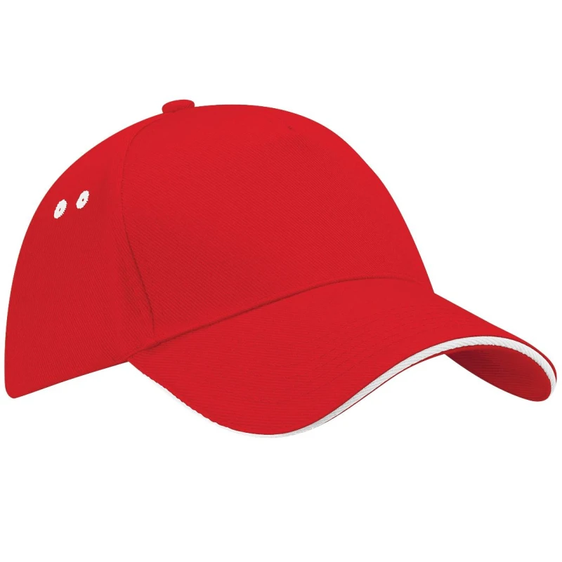 Image of Beechfield Beechfield Men Ultimate 5 Panel Contrast Baseball Cap With Sandwich Peak Headwear Pack of 2 in Red Red One Size Male 5059269087128