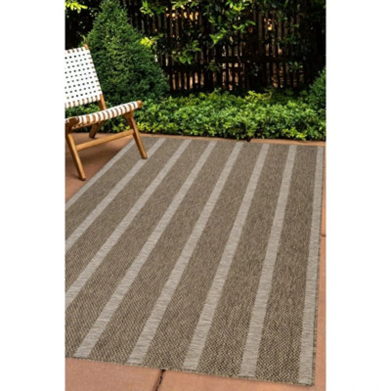 Image of Melrose Summer Stripe Latte Low Pile Height 3mm Indoor Outdoor Medium Area Rug - 120/170Cm