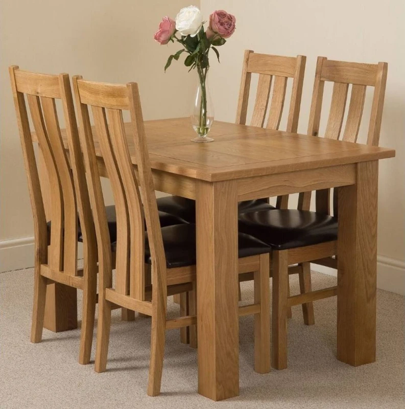 Image of Thats Furniture Hampton 120-160cm Oak Extending Dining Table & 4 Princeton Chairs in Brown Brown Unisex