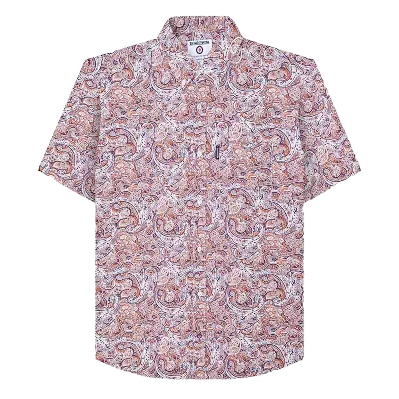 Image of Lambretta Lambretta Men Paisley Short-Sleeved Shirt in Stone Size: Small Stone S Male 5063703649872