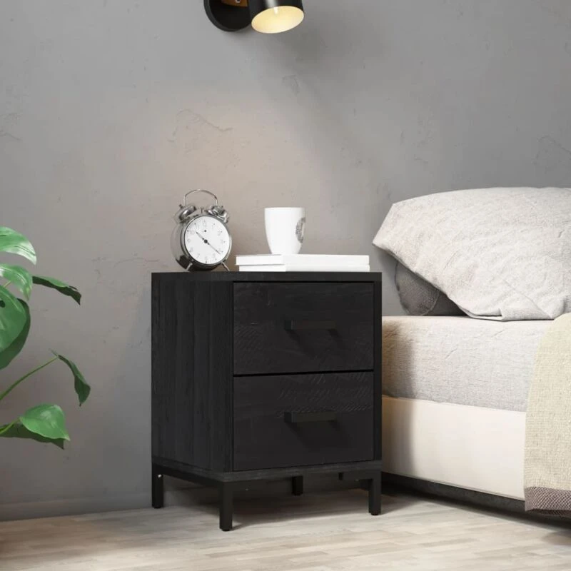 Image of Vidaxl Bedside Cabinet Black 36X30X45cm Solid Pinewood, Black 349912