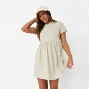 Image of Missguided Short Sleeve Smock Mini Dress - Green